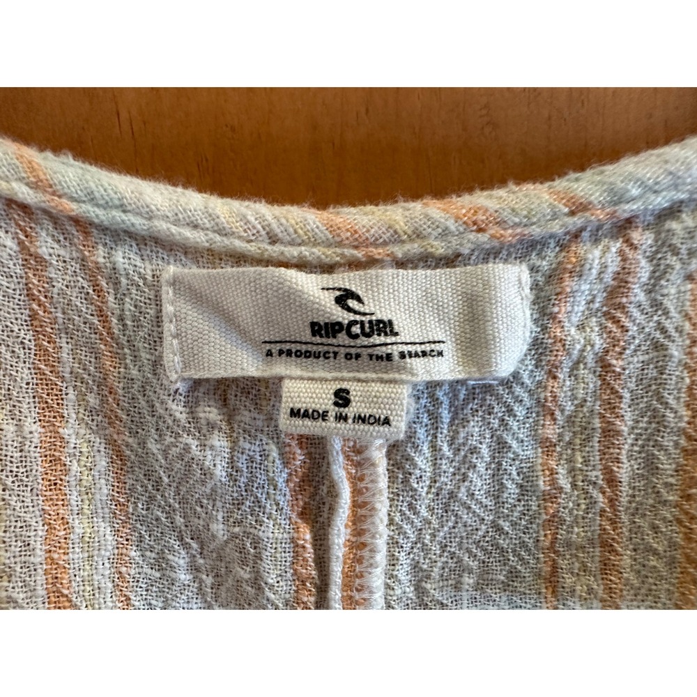 Rip Curl Striped Gauze Romper Orange Cream Adjustable Straps Womens Small - Picture 6 of 6